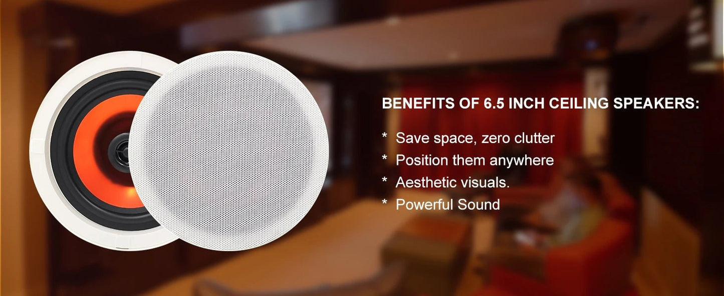Herdio 6.5 Inch Home Audio 300W Ceiling Bluetooth Speaker Home Recessed Speaker System For Indoor Kitchen Bedroom Bathroom 2PCS - Reinvent Yourself