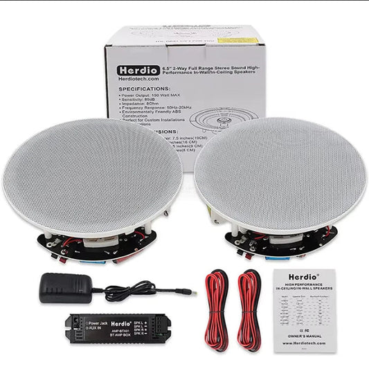 Herdio 6.5 Inch Home Audio 300W Ceiling Bluetooth Speaker Home Recessed Speaker System For Indoor Kitchen Bedroom Bathroom 2PCS - Reinvent Yourself