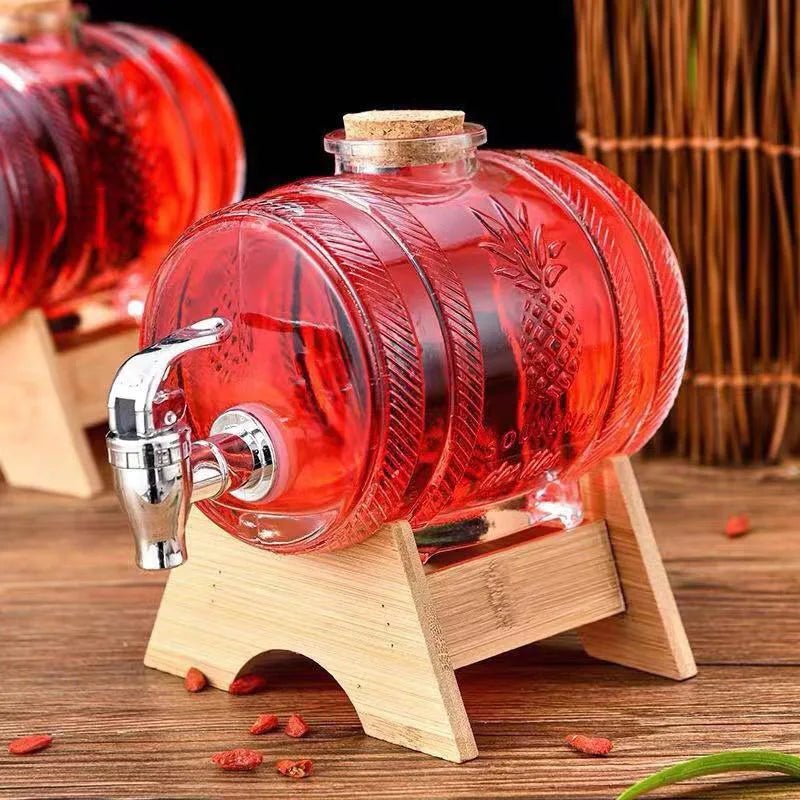 Hot Selling 2-liter Glass Bottle In The Shape Of A Cola Barrel Dispenser For Beverages Wine Containers With Faucet Base And Cork - Reinvent Yourself