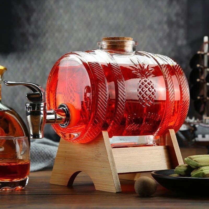 Hot Selling 2-liter Glass Bottle In The Shape Of A Cola Barrel Dispenser For Beverages Wine Containers With Faucet Base And Cork - Reinvent Yourself