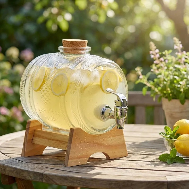 Hot Selling 2-liter Glass Bottle In The Shape Of A Cola Barrel Dispenser For Beverages Wine Containers With Faucet Base And Cork - Reinvent Yourself