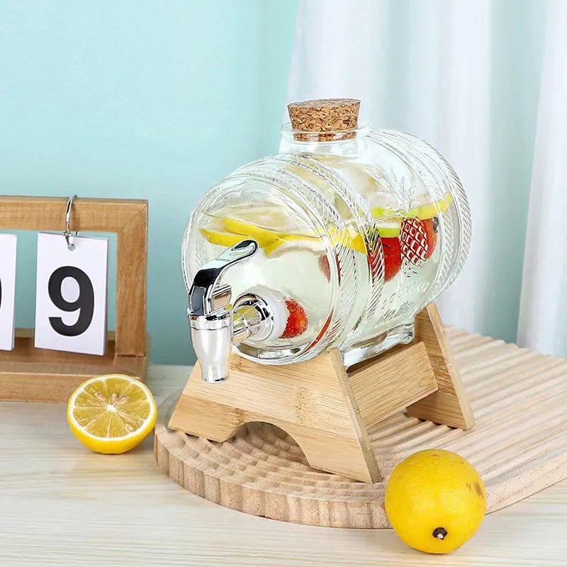 Hot Selling 2-liter Glass Bottle In The Shape Of A Cola Barrel Dispenser For Beverages Wine Containers With Faucet Base And Cork - Reinvent Yourself