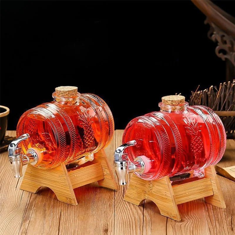 Hot Selling 2-liter Glass Bottle In The Shape Of A Cola Barrel Dispenser For Beverages Wine Containers With Faucet Base And Cork - Reinvent Yourself