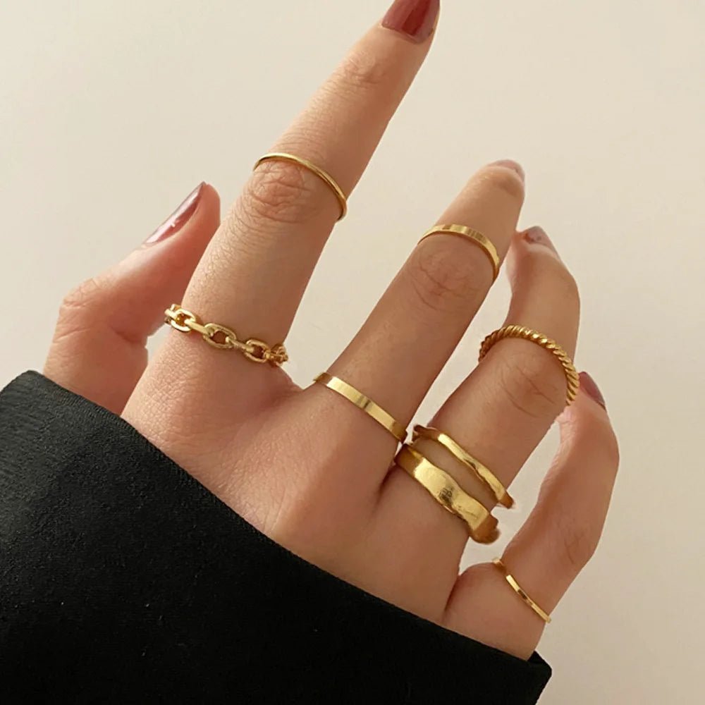 New Trendy Gold Color Rings Set For Women Simple Irregular Geometric Oval Hollow Out Opening Ring Girl Party Jewelry Gift Bague by Reinvent Yourself