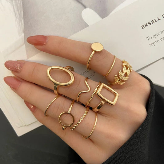 New Trendy Gold Color Rings Set For Women Simple Irregular Geometric Oval Hollow Out Opening Ring Girl Party Jewelry Gift Bague by Reinvent Yourself