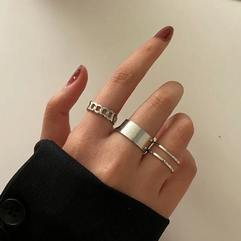 New Trendy Gold Color Rings Set For Women Simple Irregular Geometric Oval Hollow Out Opening Ring Girl Party Jewelry Gift Bague by Reinvent Yourself