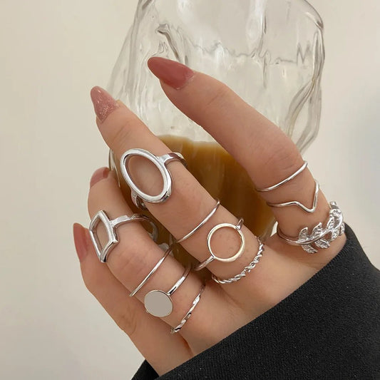 New Trendy Gold Color Rings Set For Women Simple Irregular Geometric Oval Hollow Out Opening Ring Girl Party Jewelry Gift Bague by Reinvent Yourself