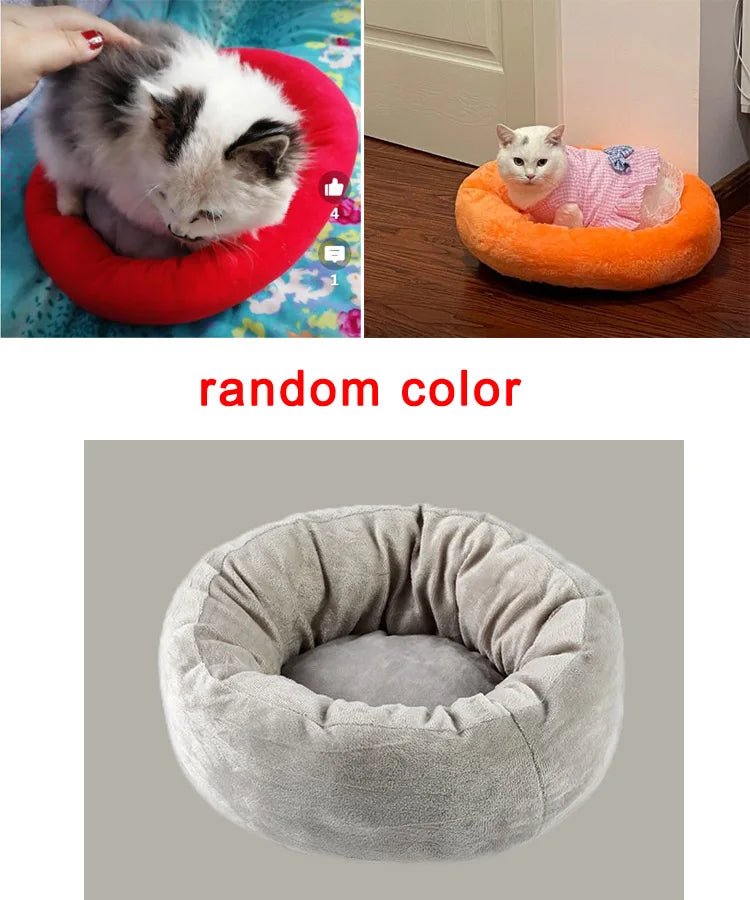 Pet Bed Warming Donut Style For Small Dogs Faux Fur Kennel Cozy Indoor - Reinvent Yourself