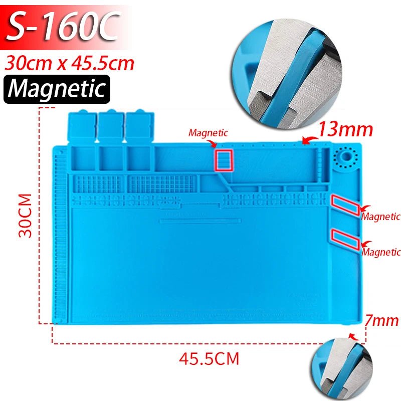 Soldering Station Mat Silicone Work Mat Heat Resistant 932°F Anti-Static Magnetic Mat for Electronic Phone Laptop Watch Repair by Reinvent Yourself