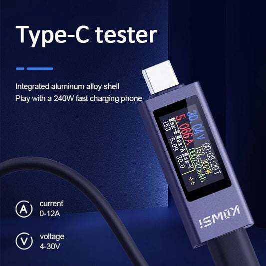 Type-C Multi-function Digital Display DC Voltage Ammeter Power Meter DC 4-30V 12A Voltmeter Ammeter Charger Capacity Tester by Reinvent Yourself