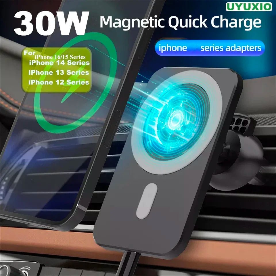 UYUXIO 30W Wireless Charger Magnetic Car Phone Holder for iPhone 16 15 14 13 Pro Max 12 Fast Charging Magnet Induction Adapter - Reinvent Yourself