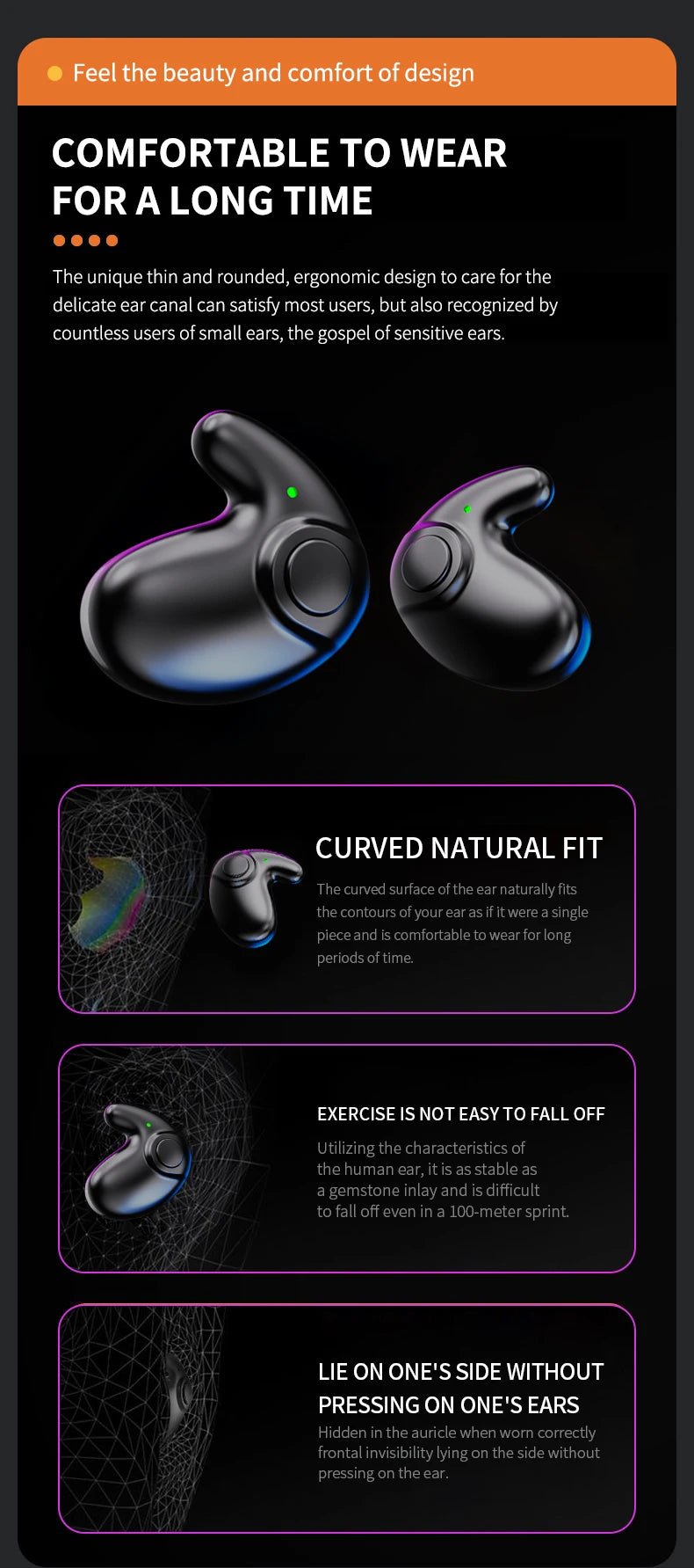 Waterproof Wireless Bluetooth 5.3 Headsets Mini headset Painless Call Noise Cancelling Thin Headphones Fit for Sleeping/Sports by Reinvent Yourself
