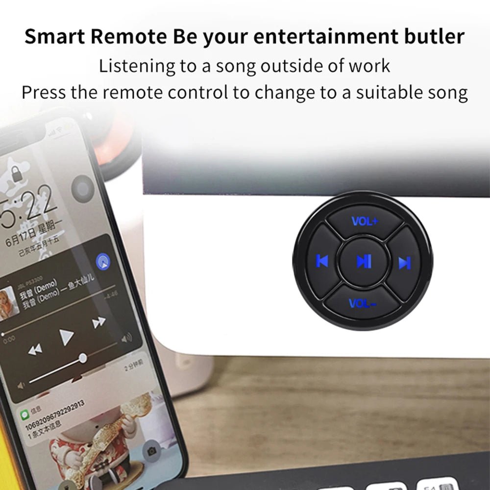 Wireless Bluetooth 5.0 Remote Controller Media Button Car Motorcycle Bike Steering Wheel Music Play for IOS Android Phone Tablet - Reinvent Yourself