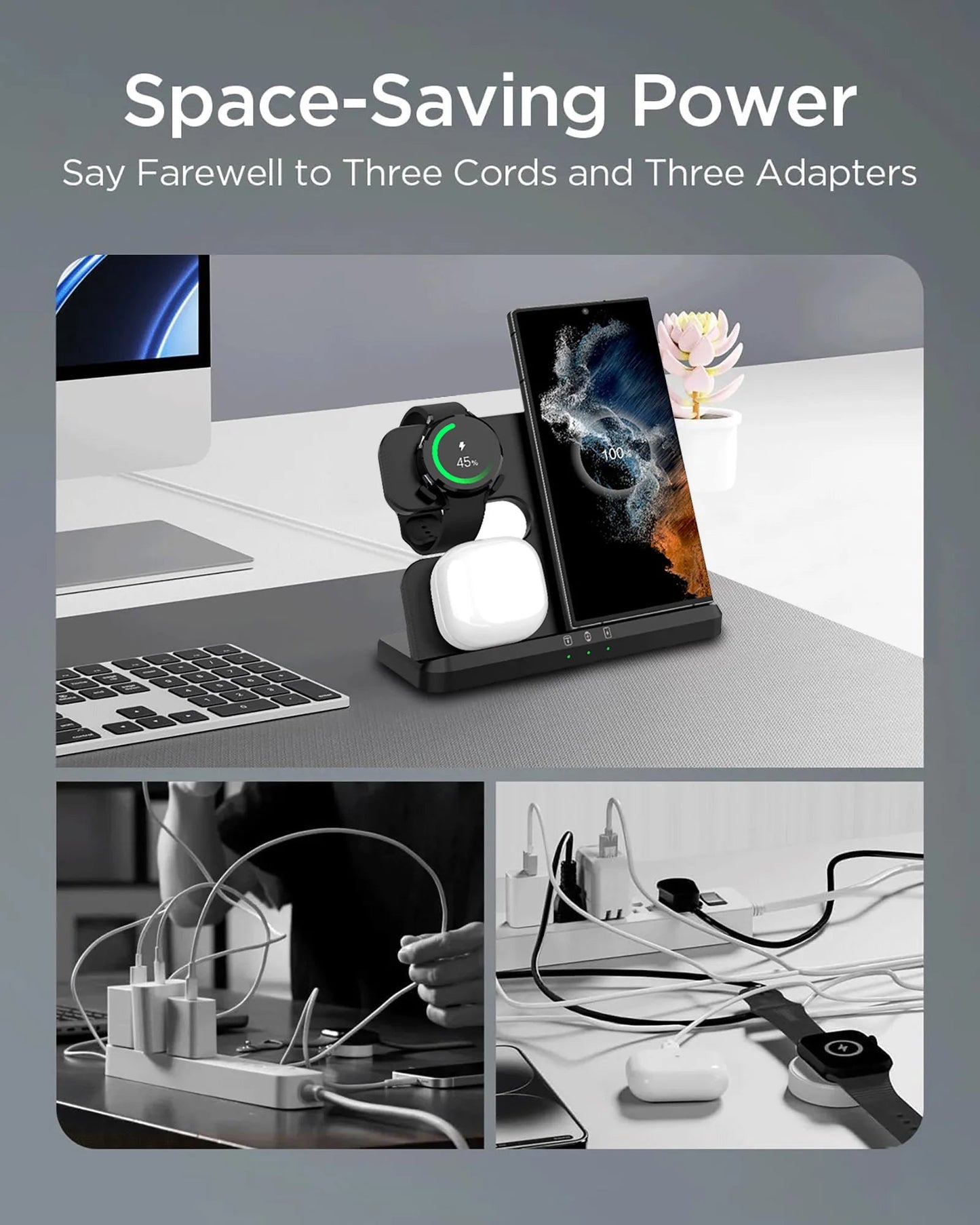 Wireless Charger 3 In 1 Stand Dock For Samsung Galaxy S24 S23 S22 Buds 2/3 Pro Galaxy watch 7 6 Induction Fast Charging Station - Reinvent Yourself