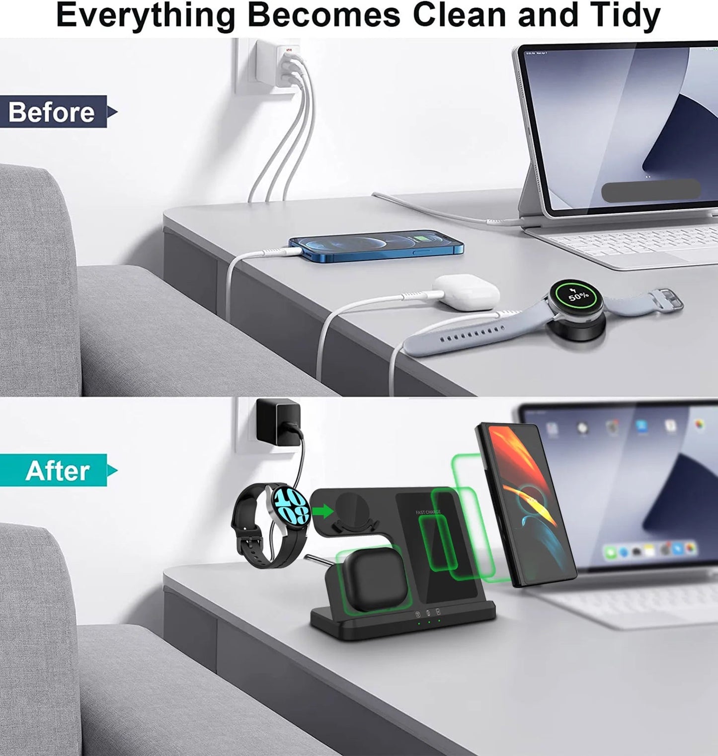 Wireless Charger 3 In 1 Stand Dock For Samsung Galaxy S24 S23 S22 Buds 2/3 Pro Galaxy watch 7 6 Induction Fast Charging Station - Reinvent Yourself