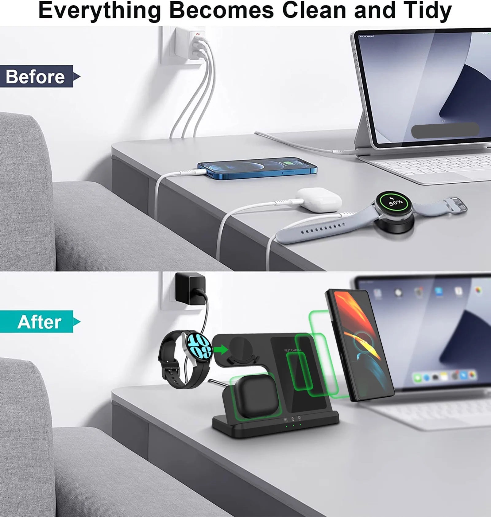 Wireless Charger 3 In 1 Stand Dock For Samsung Galaxy S24 S23 S22 Buds 2/3 Pro Galaxy watch 7 6 Induction Fast Charging Station - Reinvent Yourself