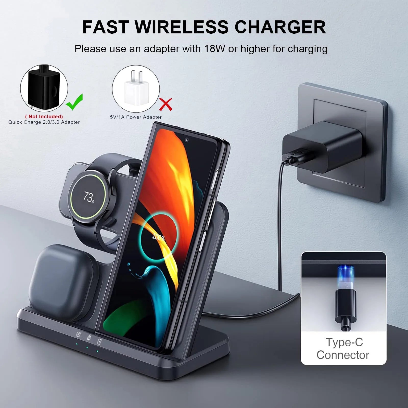 Wireless Charger 3 In 1 Stand Dock For Samsung Galaxy S24 S23 S22 Buds 2/3 Pro Galaxy watch 7 6 Induction Fast Charging Station - Reinvent Yourself