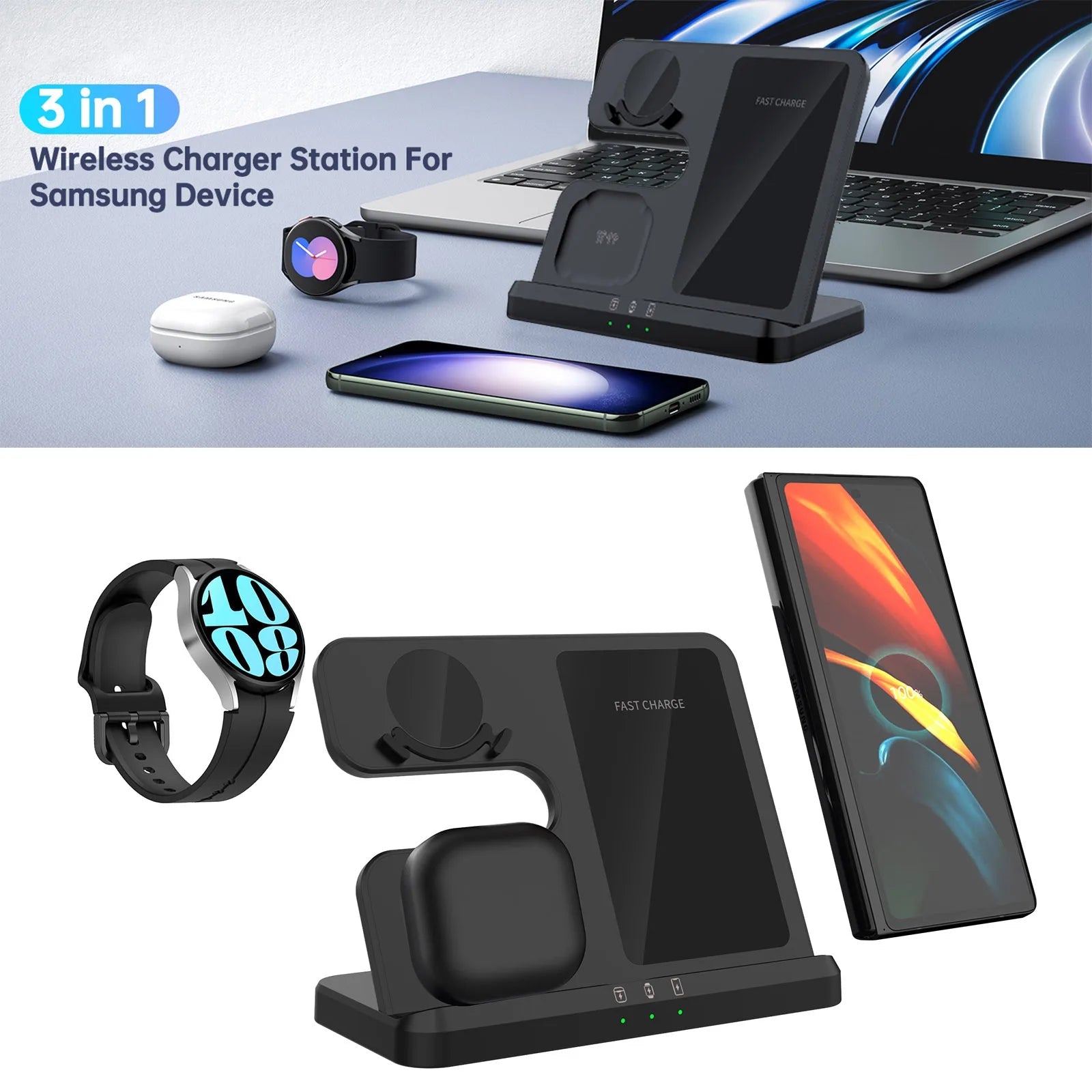 Wireless Charger 3 In 1 Stand Dock For Samsung Galaxy S24 S23 S22 Buds 2/3 Pro Galaxy watch 7 6 Induction Fast Charging Station - Reinvent Yourself