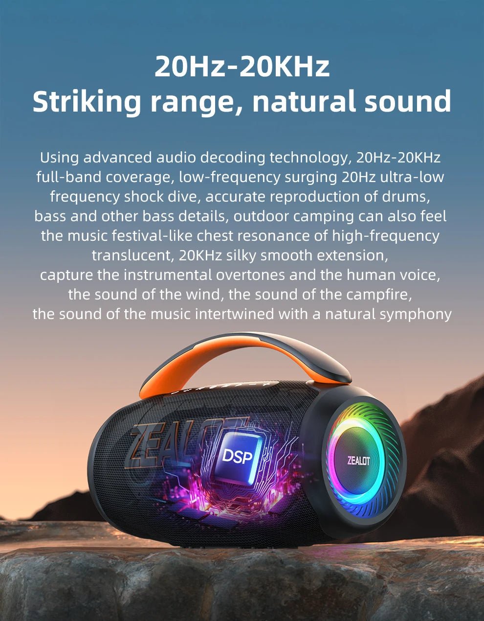 Zealot-P12 Speaker 60W Portable Bluetooth Speaker with IPX6 Waterproof, Comfortable handle,Controllable lighting,TF,USB - Reinvent Yourself