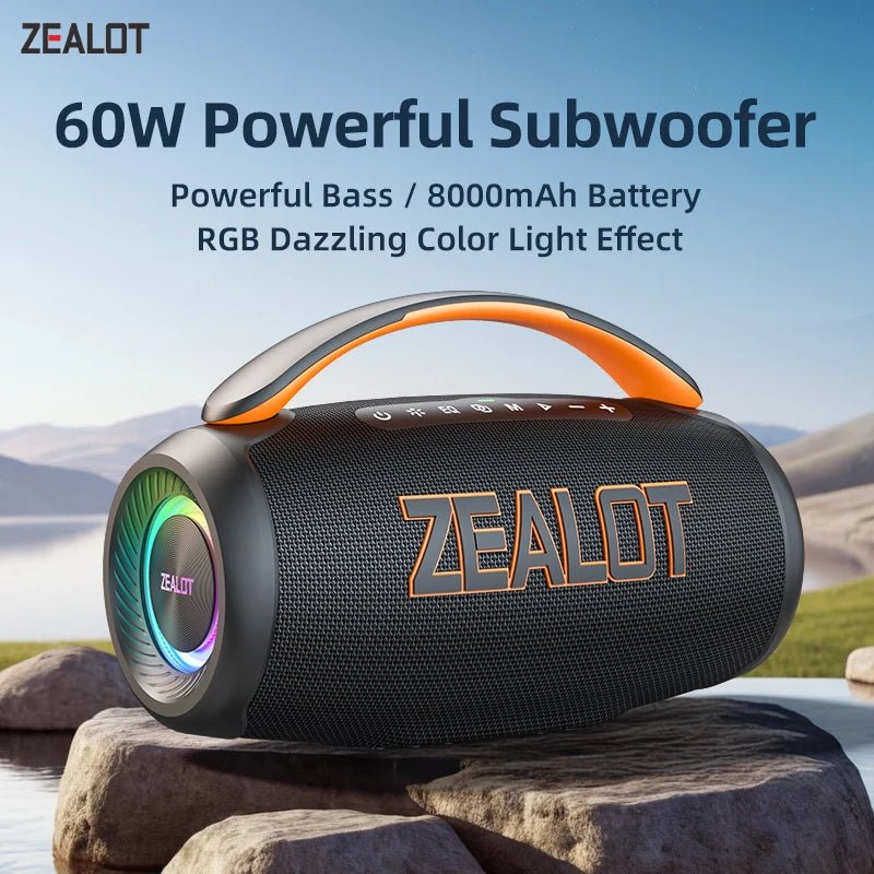 Zealot-P12 Speaker 60W Portable Bluetooth Speaker with IPX6 Waterproof, Comfortable handle,Controllable lighting,TF,USB - Reinvent Yourself