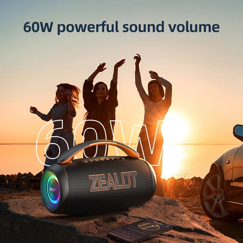 Zealot-P12 Speaker 60W Portable Bluetooth Speaker with IPX6 Waterproof, Comfortable handle,Controllable lighting,TF,USB - Reinvent Yourself